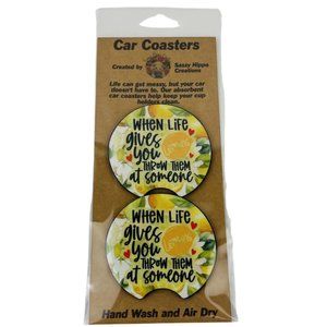 Car Coasters When Life Gives You Lemons Throw Them At Somebody Sarcasm Set of 2